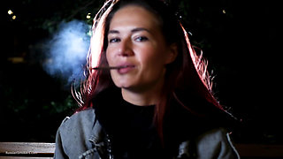 Sexy Russian Beauty Smoking Cigarette by Seaside
