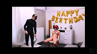 Hard Cock and Balls Flogging for a Naughty, Chair-tied Boy!