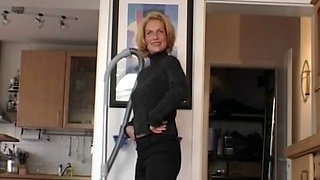 Blonde German cougar rides dick in the living room before a facial