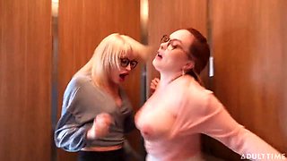 Trans Boss Pounds Employees Izzy Wilde and Kasey Kei in Elevator