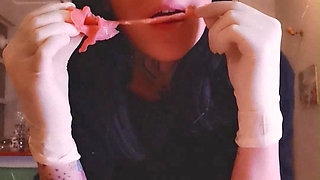 I'm Hungry Now Eating Salmon White Latex Gloves Goddesslolli