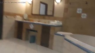 Backstage: Hairy Redhead MILF Peeing and Wiping Her Wet Pussy