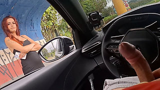 Risky Masturbation in the Car with a Hot Girl at the Bus Stop in Public!