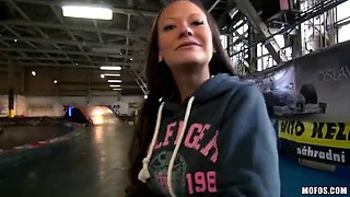 Steve Q. Picks Up Sexy Brunette Laura Brook for Public Nudity at the Go-Kart Track Where She Strips