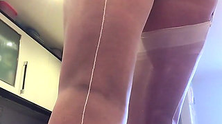 Like a virgin white FFS nylons, lingerie & heels