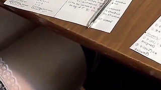 Busty Schoolgirl Handjob to a Classmate Under the Table at Math Class