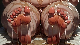 Obese SSBBW Massaging Her Huge Oiled Feet - Close up Big Toes