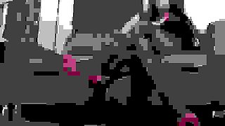 Black Nylon Pantyhose Dangling Hot Pink Heels