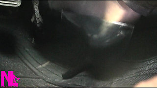 Revving and Driving in Black Pantyhose and Grey High Heels